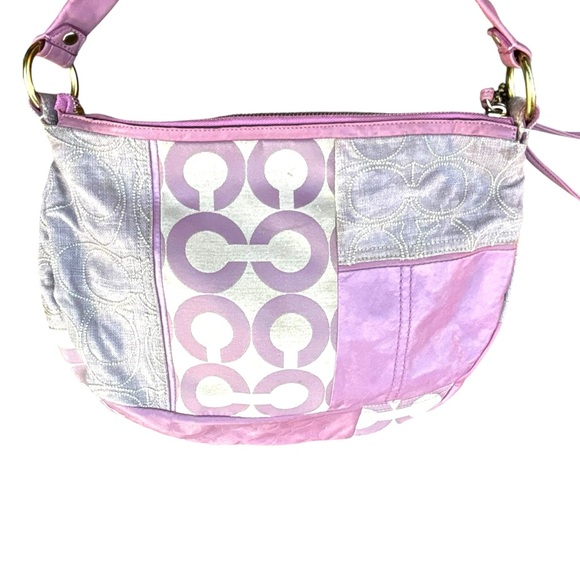 Coach Large Shoulderbag Patchwork-Purple w/Gold Hardware Charm/Tassel/Logo - Picture 4 of 11